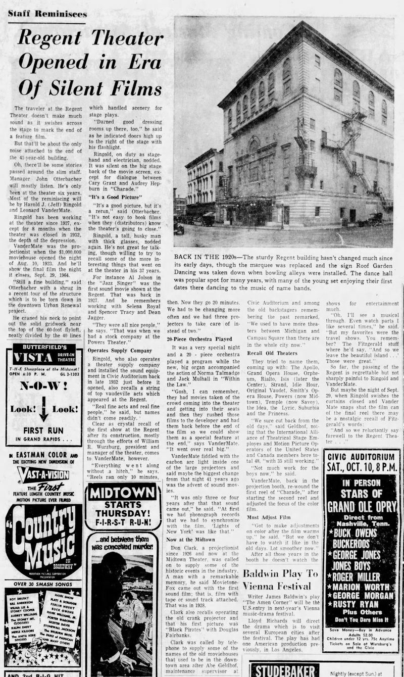 Sept 1964 article Regent Theatre, Grand Rapids